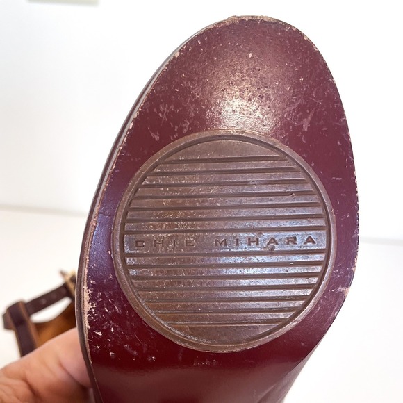 Chie Mihara Womens Mary Jane Pump Shoes Size 38 Brown Leather T-Strap Block Heel - Picture 9 of 10